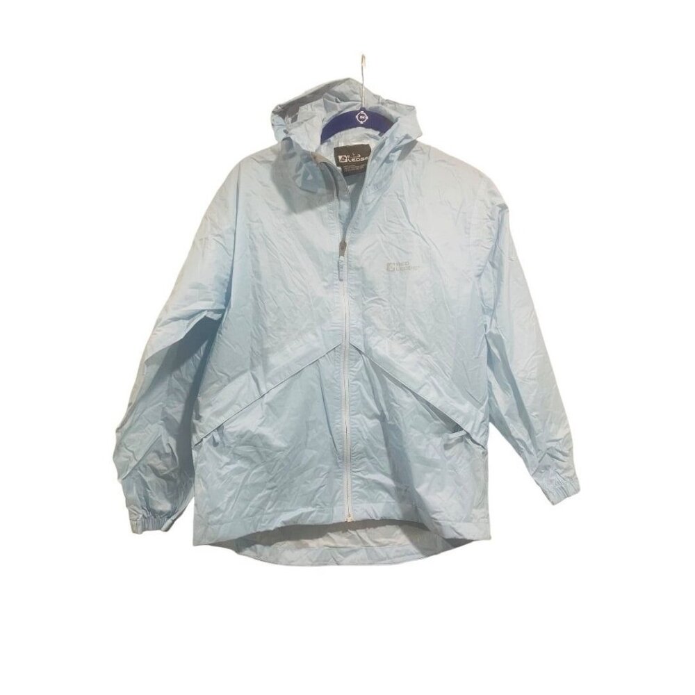 Large Youth Red Ledge Powder Blue Packable Shell Rain Jacket Hooded